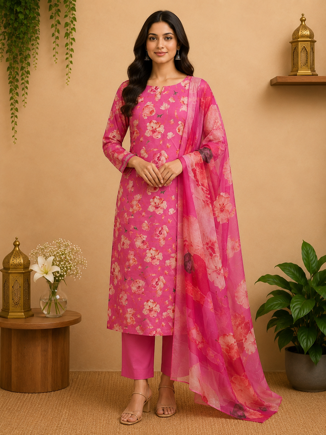 3 Piece - Digital Unstitched  Floral Printed Suit