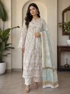 3-Piece Unstitched Digital Floral Embroidered Suit