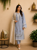 3-Piece Ready to Wear Solid Embroidery Suit