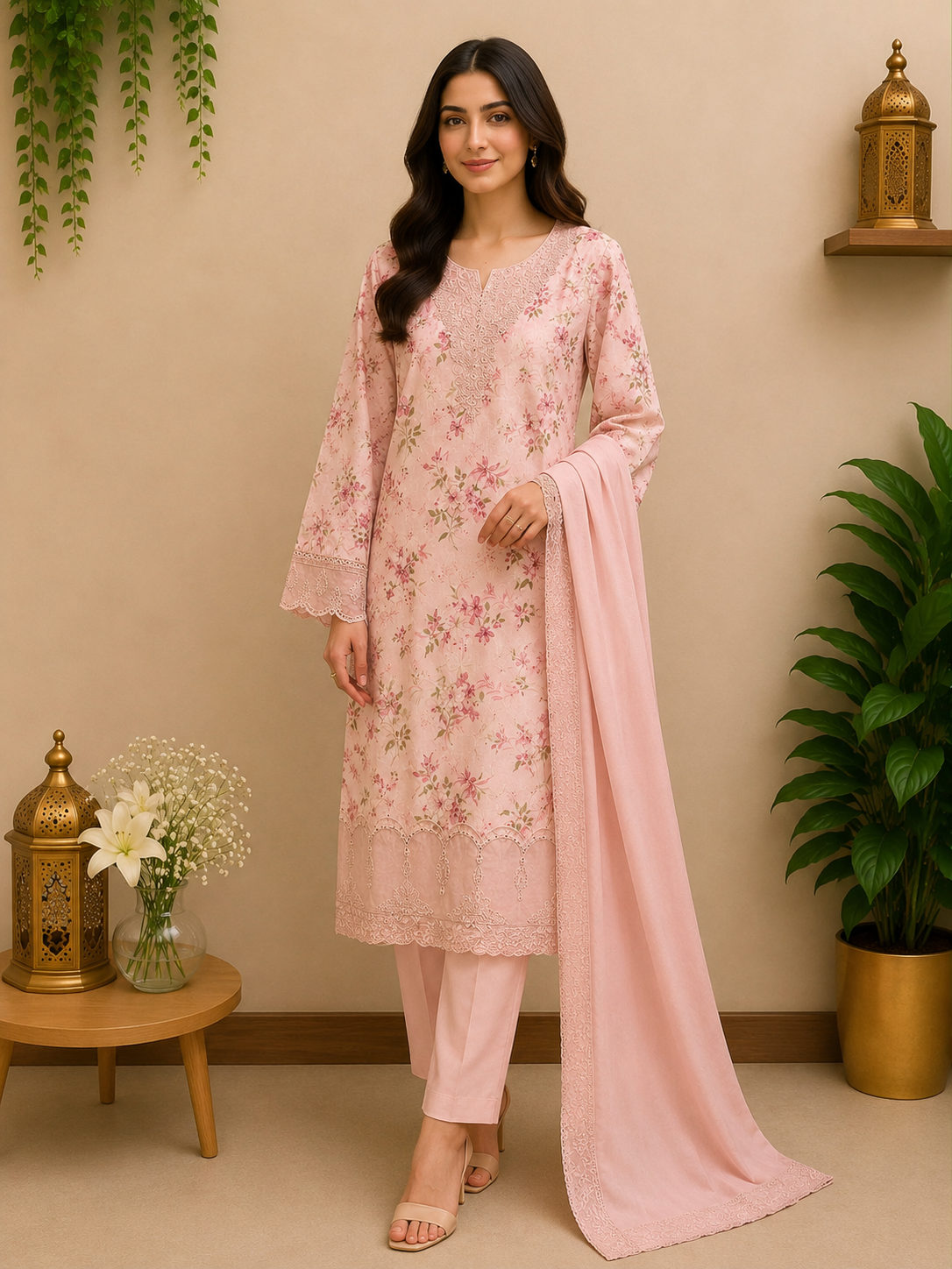 3-Piece Ready to Wear Floral Embroidered Suit