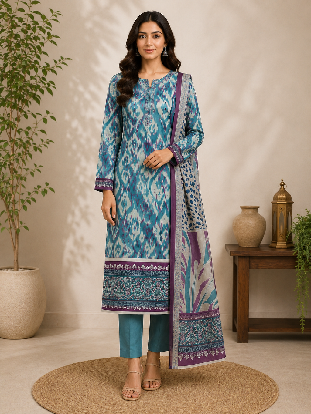 3 Piece - Unstitched Digital Printed Suit