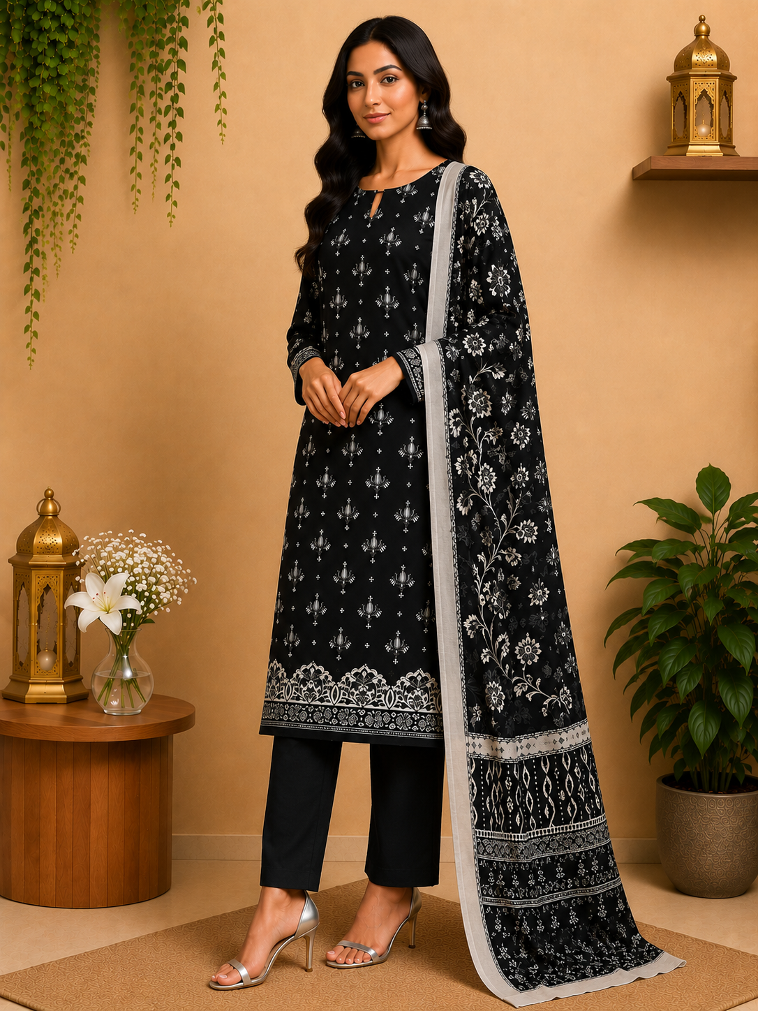 3-Piece Unstitched Digital Printed Suit