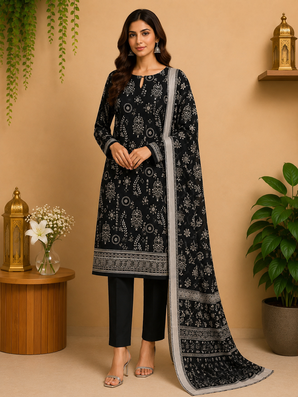 3-Piece Unstitched Digital Printed Suit