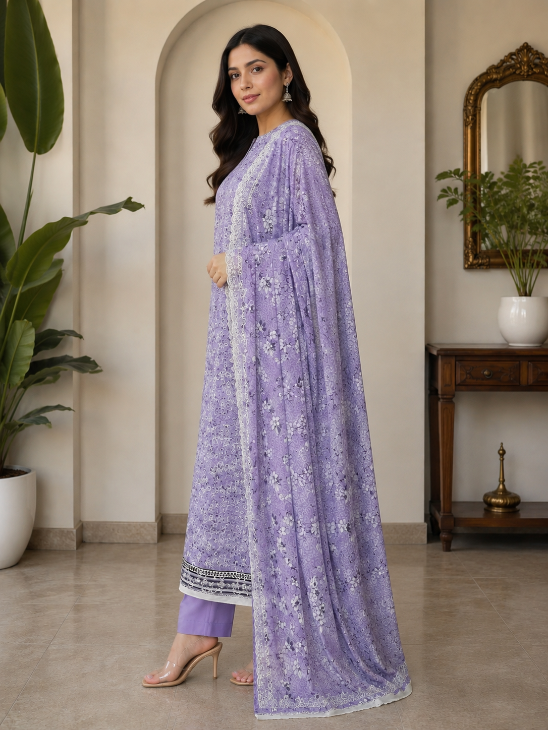 3-Piece Unstitched Digital Floral Printed Embroidered Suit