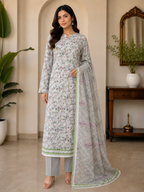 3-Piece Unstitched Digital Floral Embroidered Suit