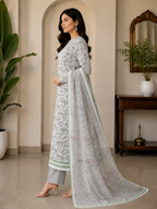 3-Piece Unstitched Digital Floral Embroidered Suit