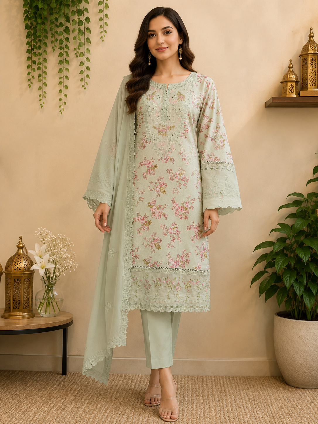 3-Piece Ready to Wear Floral Embroidered Suit