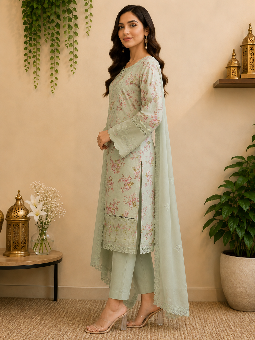 3-Piece Ready to Wear Floral Embroidered Suit