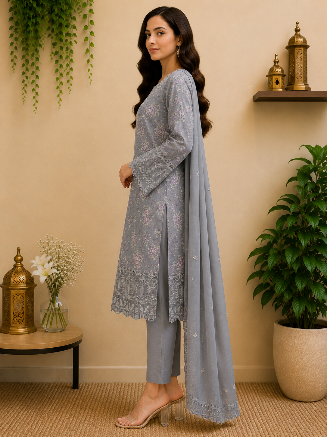 3-Piece Ready to Wear Floral Embroidered Suit