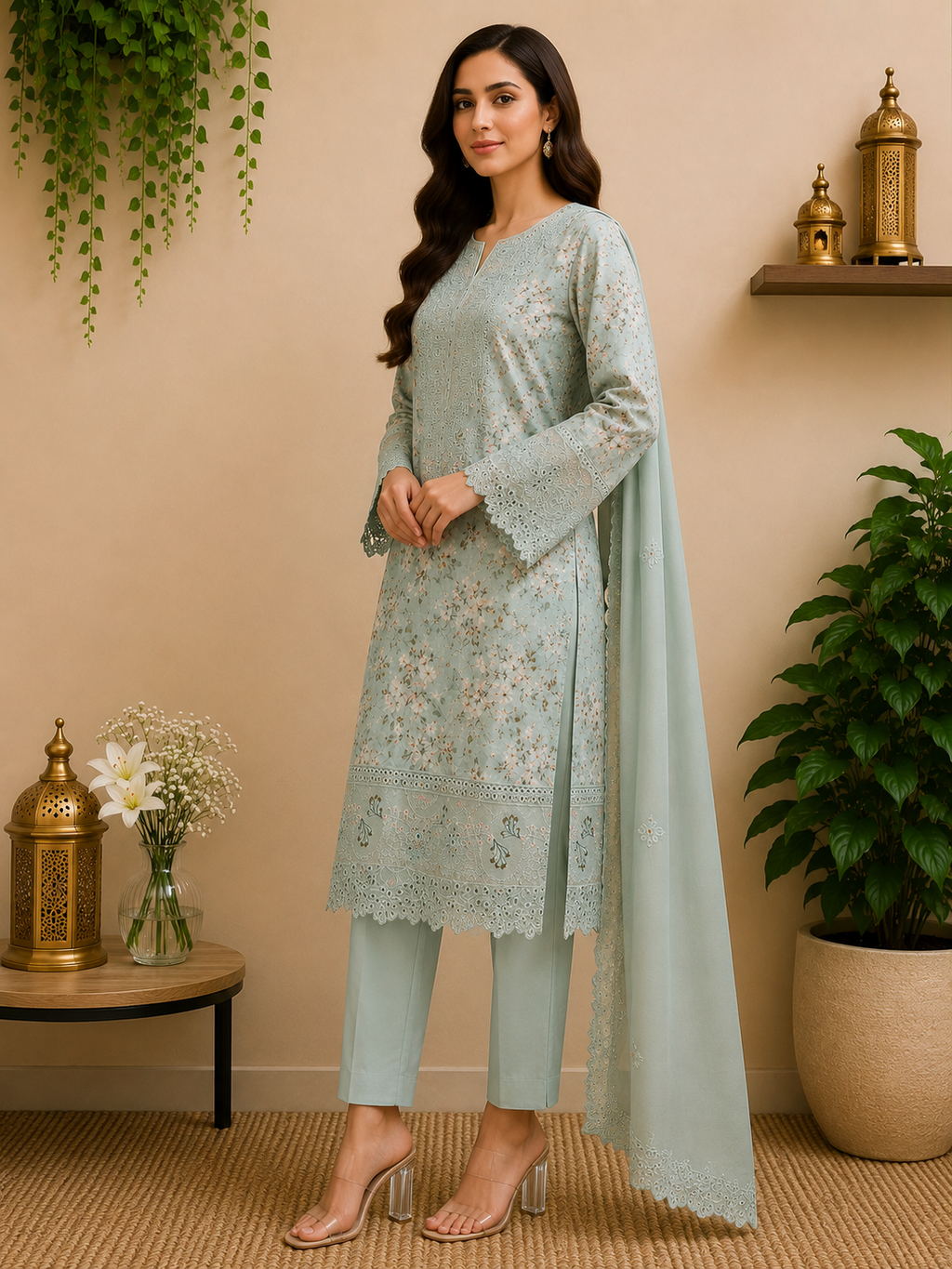 3-Piece Ready to Wear Floral Embroidered Suit