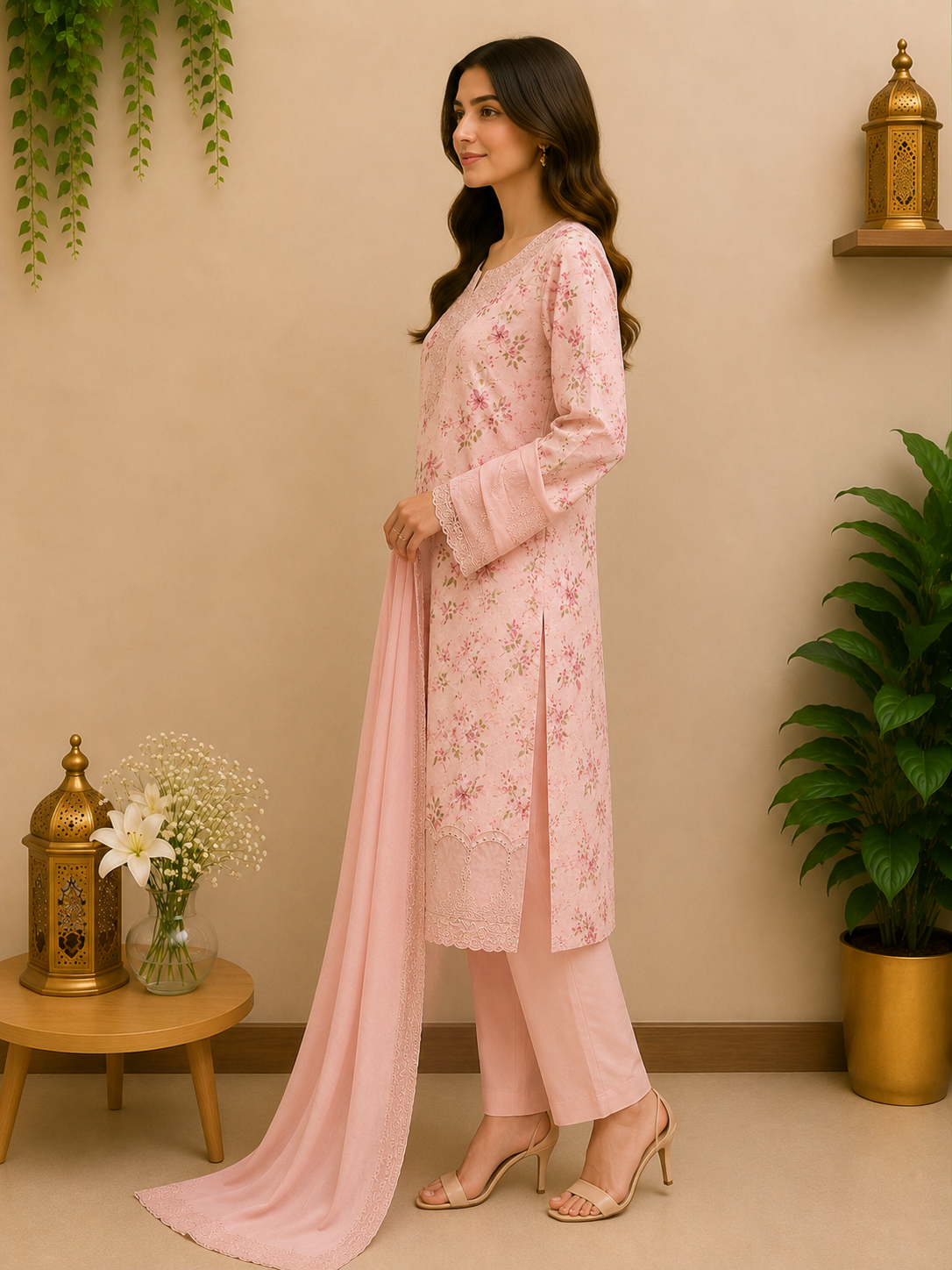 3-Piece Ready to Wear Floral Embroidered Suit