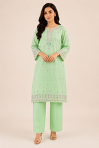 2 PIECE - JACQUARD EMBROIDED COTTON SUIT