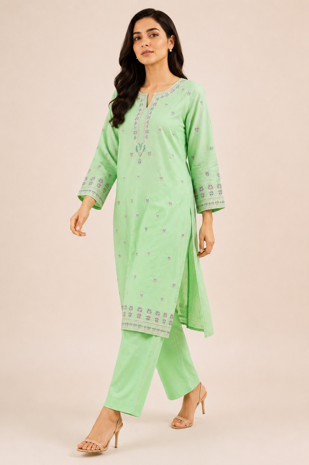 2 PIECE - JACQUARD EMBROIDED COTTON SUIT