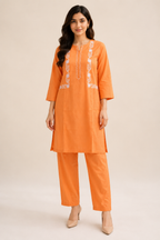 2 PIECE - EMBROIDED TEXTURE COTTON SUIT