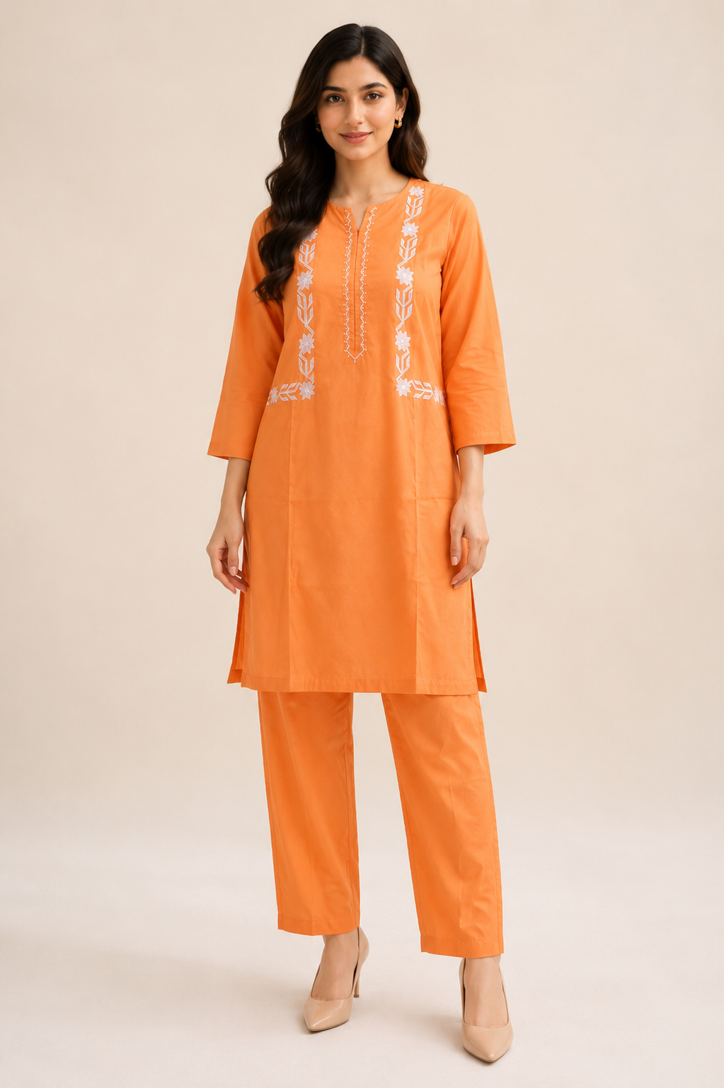 2 PIECE - EMBROIDED TEXTURE COTTON SUIT