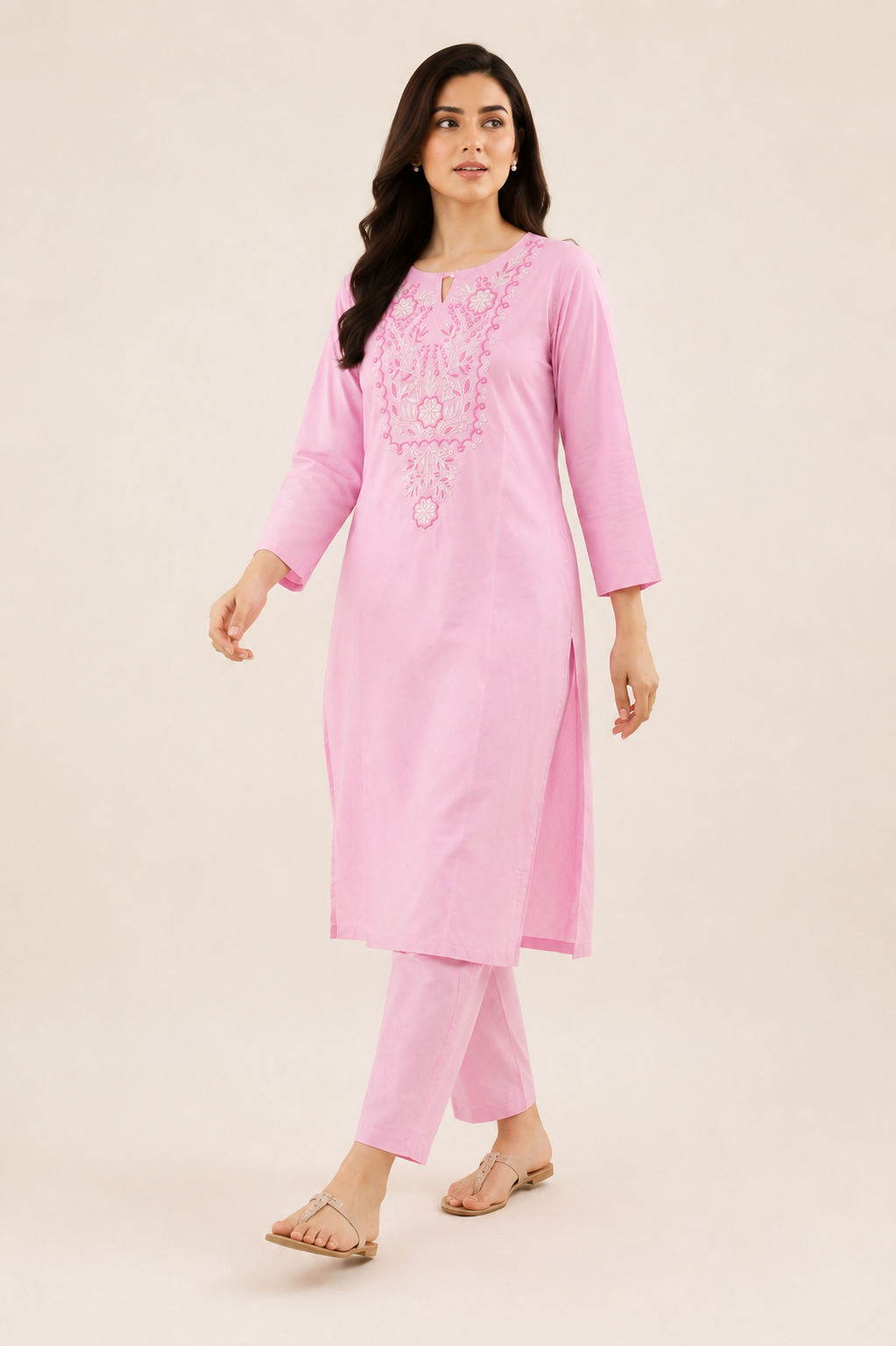 2 PIECE - EMBROIDED COTTON SUIT