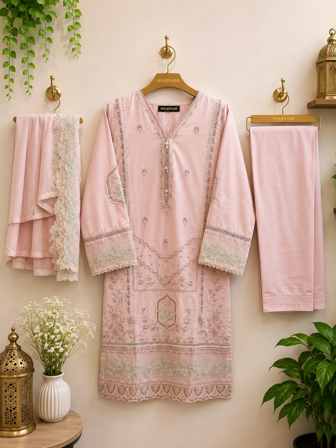3-Piece Ready to Wear Solid Embroidered Suit