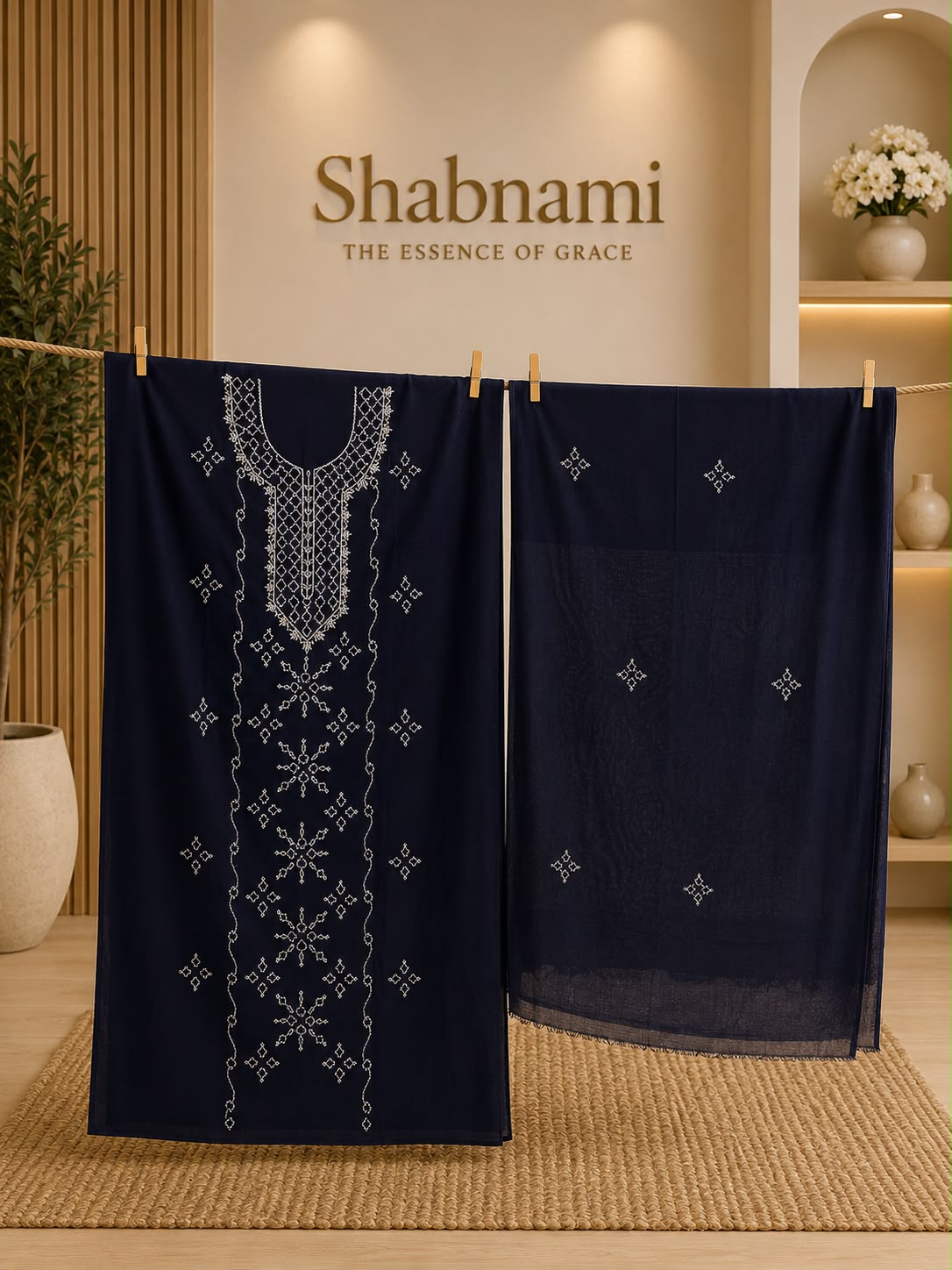 Unstitched 3 Piece Suit Handmade Thread Work