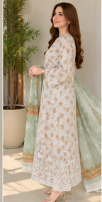 3-Piece Unstitched Digital Floral Embroidered Suit